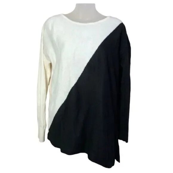 DRESS BARN WOMEN'S CREAM/BLACK ASYMMETRICAL COLOR BLOCK TUNIC SWEATER SIZE XL - Picture 1 of 6
